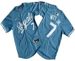 Mens Kansas City Royals #7 Bobby Witt Jr Number Light Blue Limited Stitched Jersey